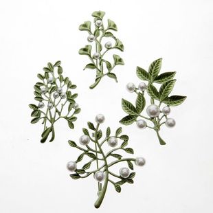 绿色烤漆胸针胸花别针丝巾扣 配饰 Vintage 女款 合金树叶珍珠系列