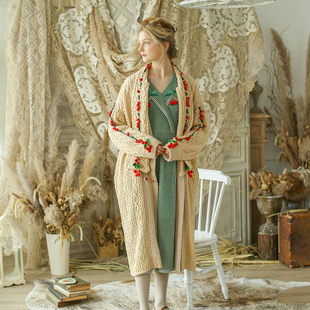 外套大毛衣 oversize针织开衫 脸儿艺 森女复古秋冬手工钩花小果子