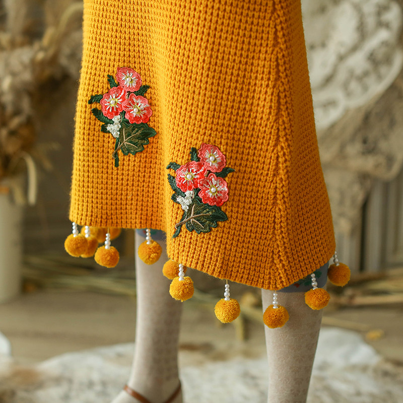 脸儿艺森女手工钉珠毛球半身裙