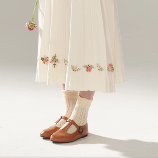 法式 5色 小玫瑰 螺纹A字形 森女百搭针织半身裙 手工刺绣 脸儿艺