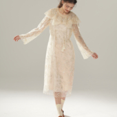 宽松法式 脸儿艺 连衣裙 蝴蝶图案闪闪 灯笼袖 重磅钉珠 通身刺绣