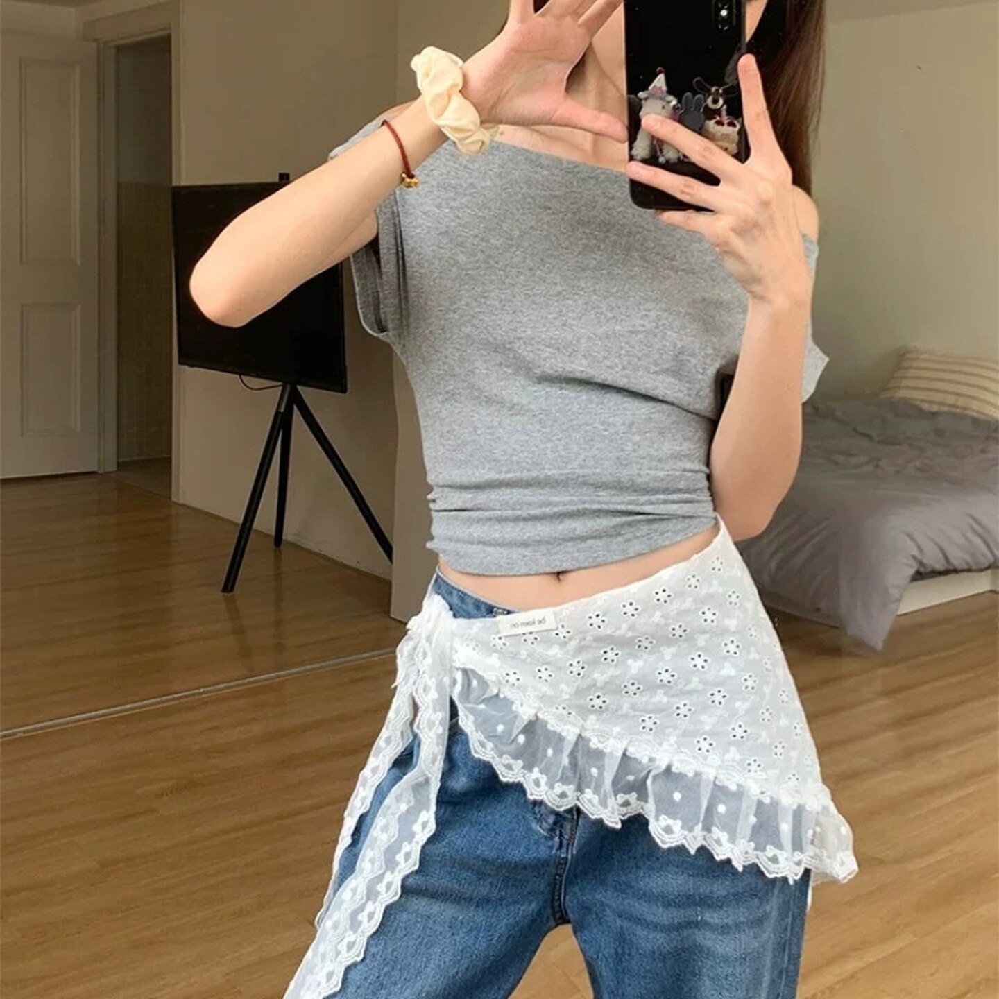 白色蕾丝花边屁帘女韩版腰带腰巾高级感显瘦叠穿系带纱裙装饰腰带