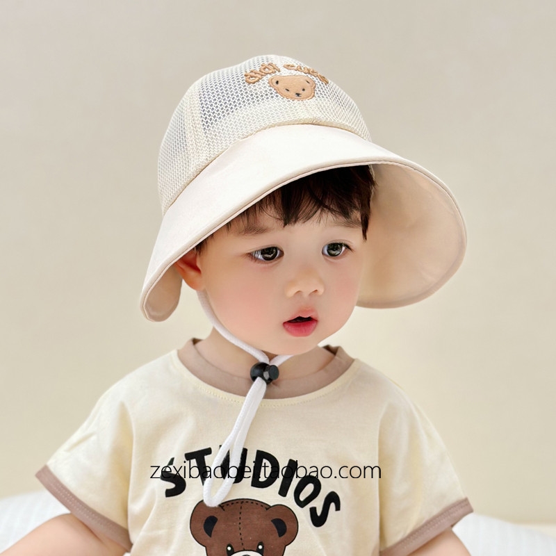 儿童遮阳帽夏季薄款小月龄男女孩透气渔夫帽婴儿防晒帽2025新款潮