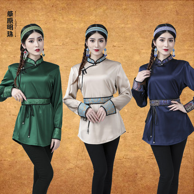 夏季蒙族服装女士短款蒙古袍半袖民族现代时尚新款蒙古服饰日常装