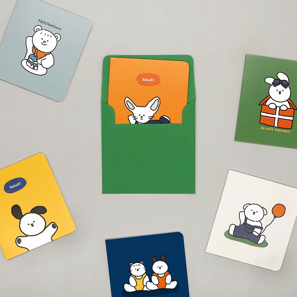 韩国PINKFOOT卡通迷你小贺卡礼物留言节日感谢折叠卡片信封6张ins