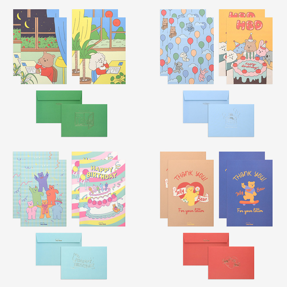 韩国Dailylike可爱卡通全彩ins情书节日生日贺卡感谢信纸信封套装