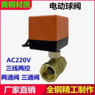 电动二通球阀220V三线二控一控常开常闭放水阀出水开关6分三通阀