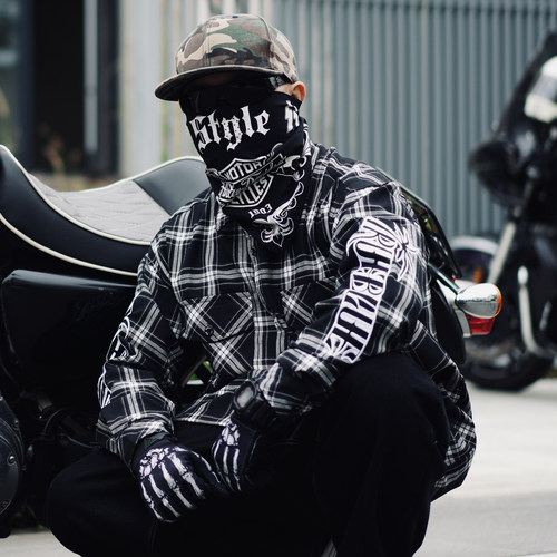 西海岸渐变格子长袖衬衫