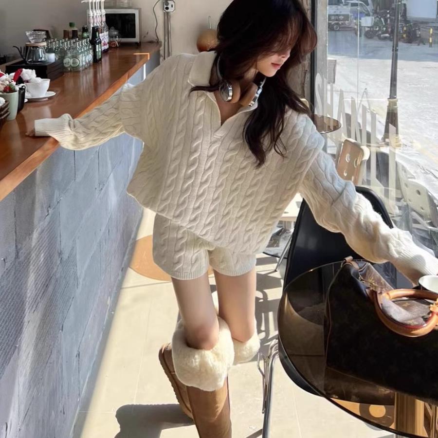 韩版秋冬显瘦POLO针织衫时尚套装