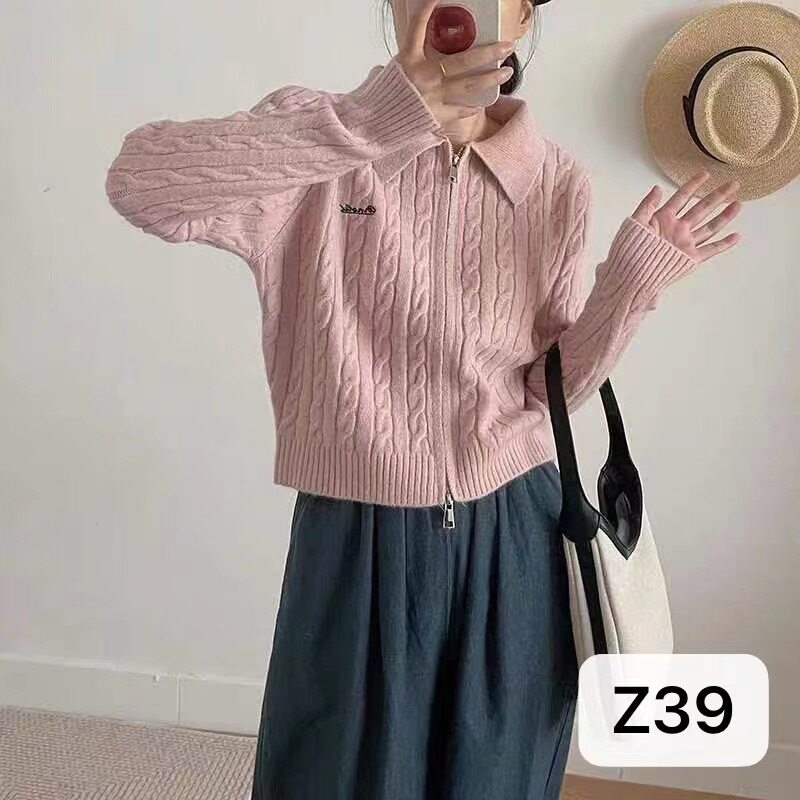 韩版翻领麻花针织开衫慵懒风外套