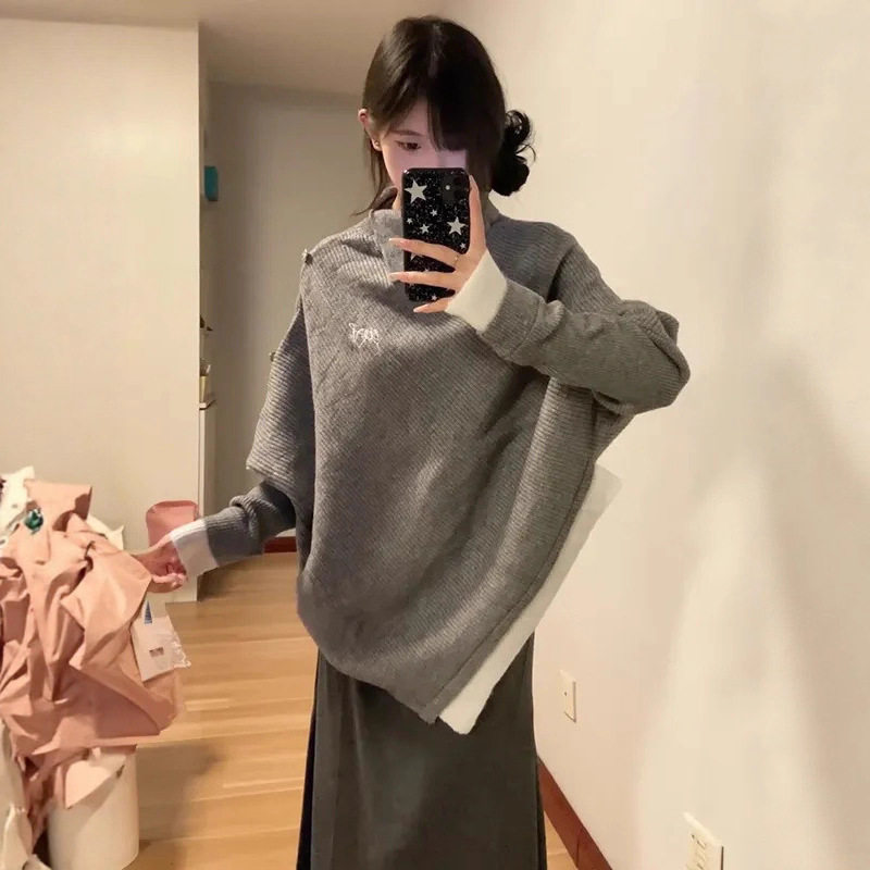 不规则黑色半高领斗篷毛