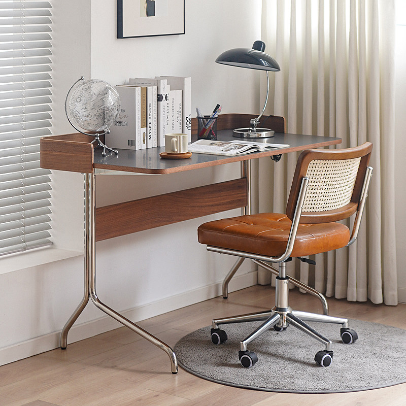 中古侘寂风实木书桌家用学生写字桌卧室小型复古写字台办公电脑桌