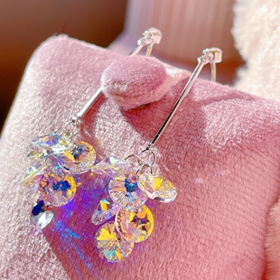 AB水晶耳环女2023年新款葡萄耳饰纯银耳钉气质闪亮高级感小众设计