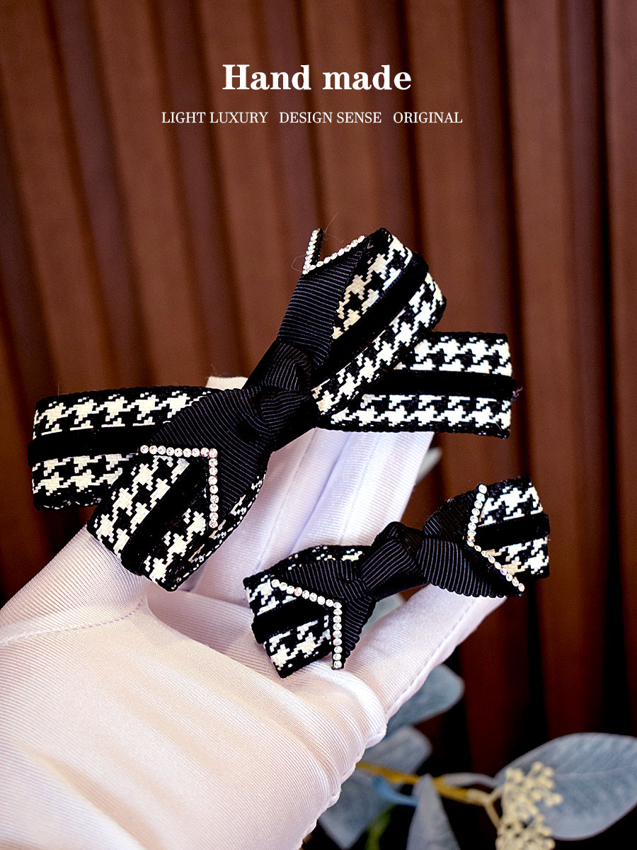 2023新款韩国带钻水晶千鸟格发夹布艺发卡刘海鸭嘴夹侧边夹顶夹子