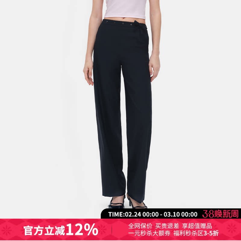 Herlian可拆卸蝴蝶结黑色西裤休闲长裤女26春夏新款