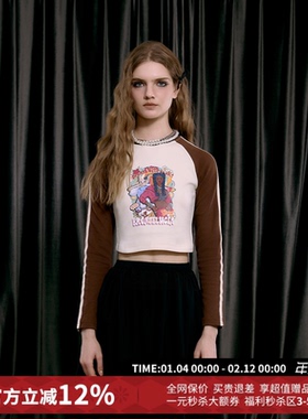 Bronze Lucia短款修身撞色黑皮辣妹长袖T恤女25秋冬新款