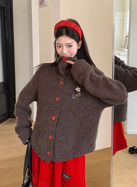 YANAG休闲立领哈尔胸章点缀针织开衫女26春夏新款