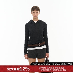 MAKE IF修身舒适收腰纽扣连帽长袖T恤女25秋冬新款