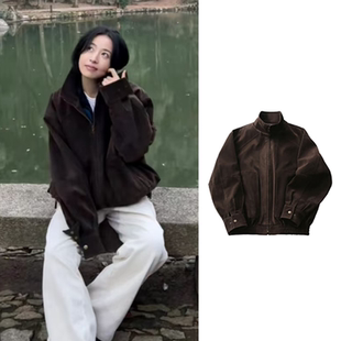 【周雨彤同款】Ahhh复古美式麂皮做旧翻领廓松弛形飞行员夹克外套