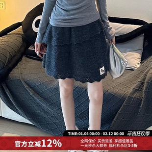 AndAnything短款双层羊毛针织蕾丝半身裙女25秋冬新款