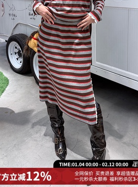 CHEERi UPi复古宽松条纹正反两穿中长款直筒半身裙女26春夏新款