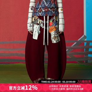 CHEERi UPi休闲宽松印花裤链弯刀卫裤女26春夏新款