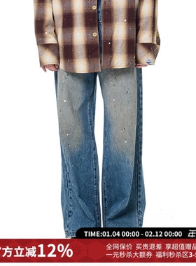 Andrea Martin休闲百搭蓝色泼墨牛仔裤女25秋冬新款