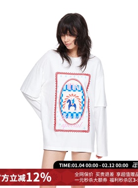 IA WARM AID ING假两件高密立体刺绣印花T恤女25秋新款