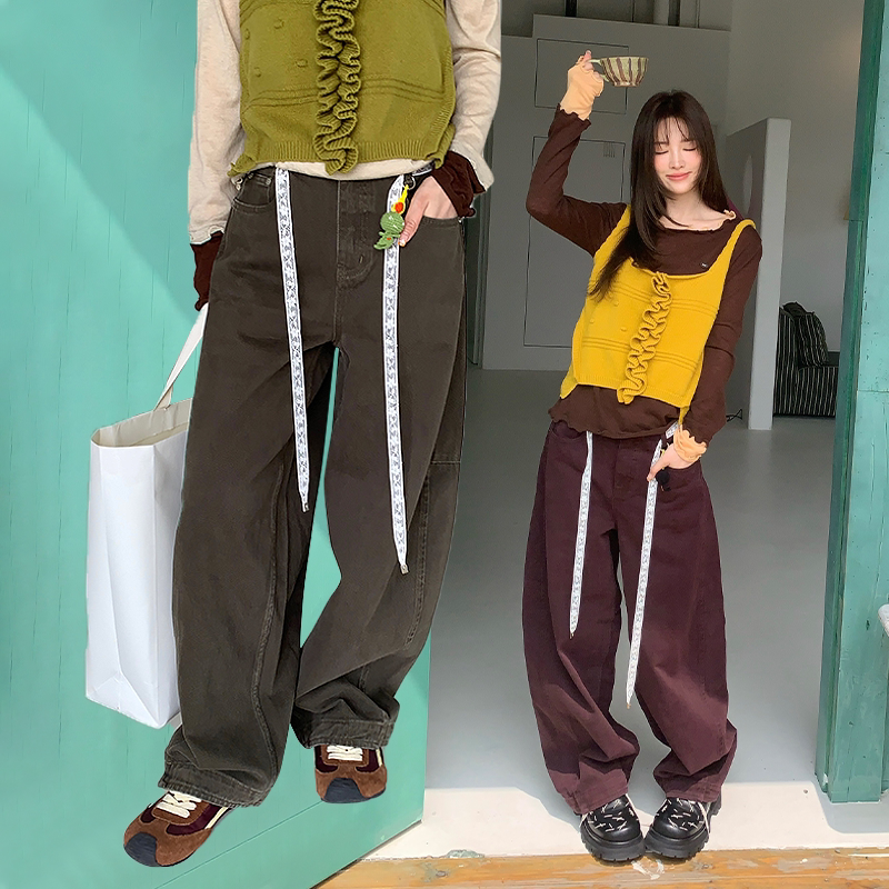 蕾丝腰带阔腿牛仔裤女26秋新款