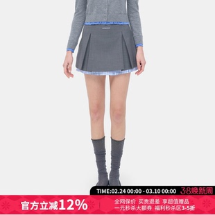 Herlian学院风格纹拼接下摆百褶半身裙女26春夏新款