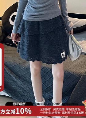 AndAnything短款双层羊毛针织蕾丝半身裙女25秋冬新款