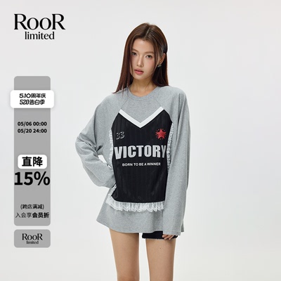 OooFYang球服印花蕾丝花边T恤