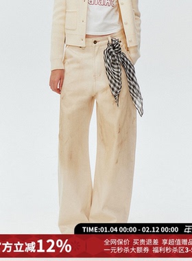 Ahhh复古做旧磨白脏点高腰直筒阔腿牛仔长裤女2026春季新款