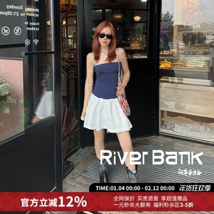 Andrea Martin修身短款拼接针织抹胸连衣裙25秋新款