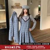 YANAG风中圆舞曲羊毛格子蕾丝吊带连衣裙26春夏新款