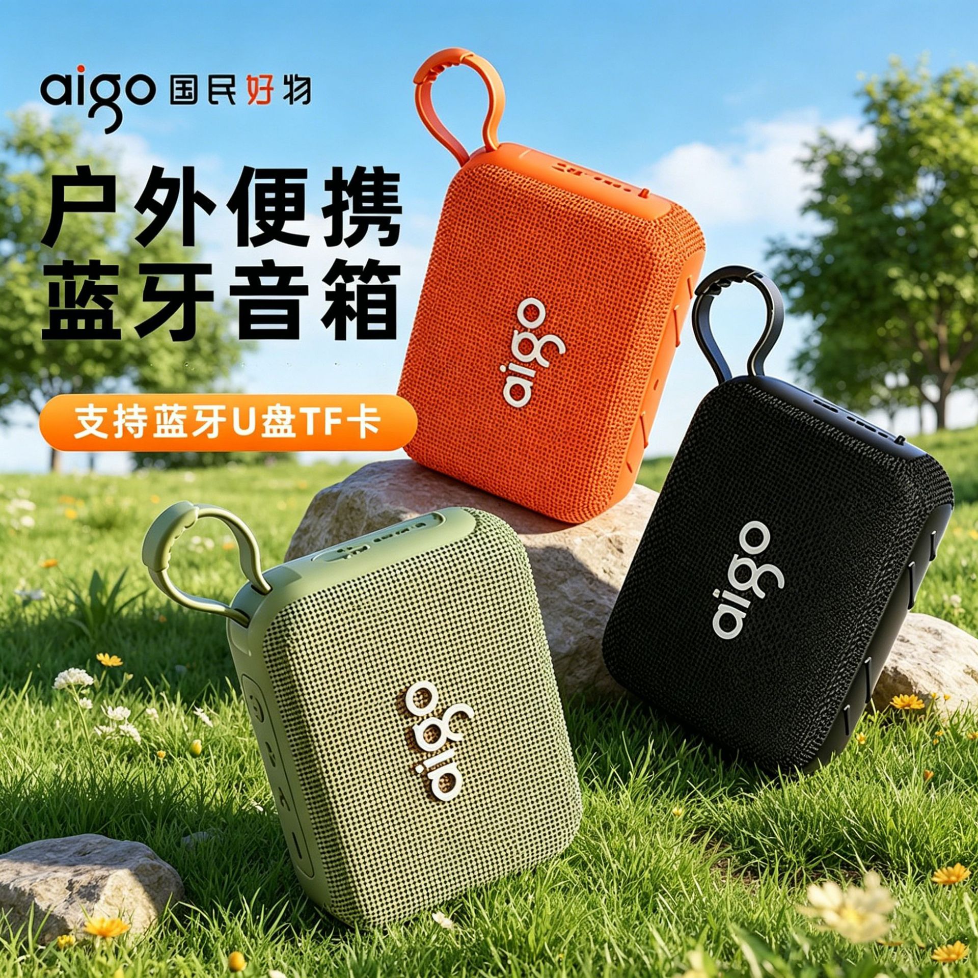爱国者户外便携蓝牙小音箱 插 U 盘 TF 卡大音量防水随身摆摊低音