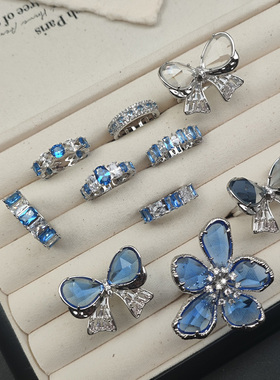 小花彩色锆石水晶可莱玛开口戒指