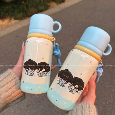 欲言难止限定保温杯同人可爱吸管不锈钢316学生运动便携式原创