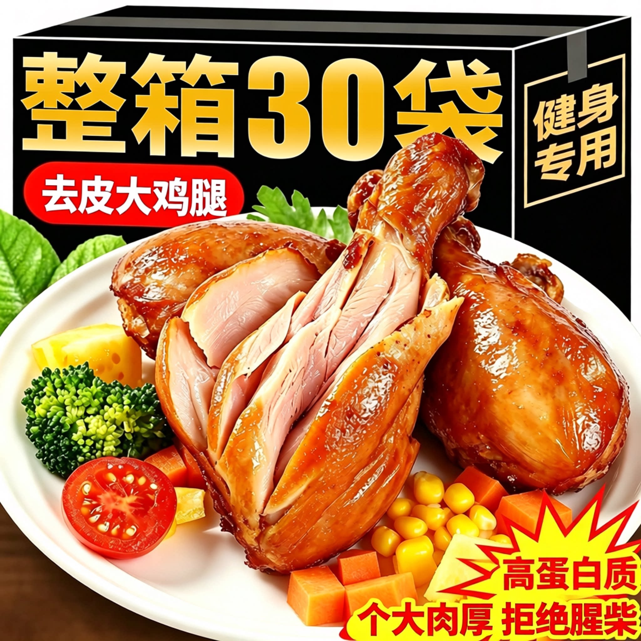 去皮大鸡腿开袋即食减代餐饱腹低0奥尔良味熟食脂卡肥解馋零食品