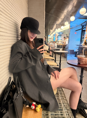 Here yaya shop 8.8 NEW 清冷老钱感纸片人随性竖纹无领西装外套