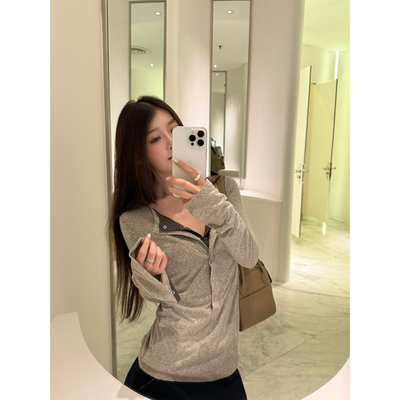 Here yaya shop 3.3 松露榛果层次穿搭假两件水洗松弛感长袖t