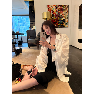 Here yaya shop 人在衣中晃版型chao绝慵懒大大件精致桑蚕丝衬衫