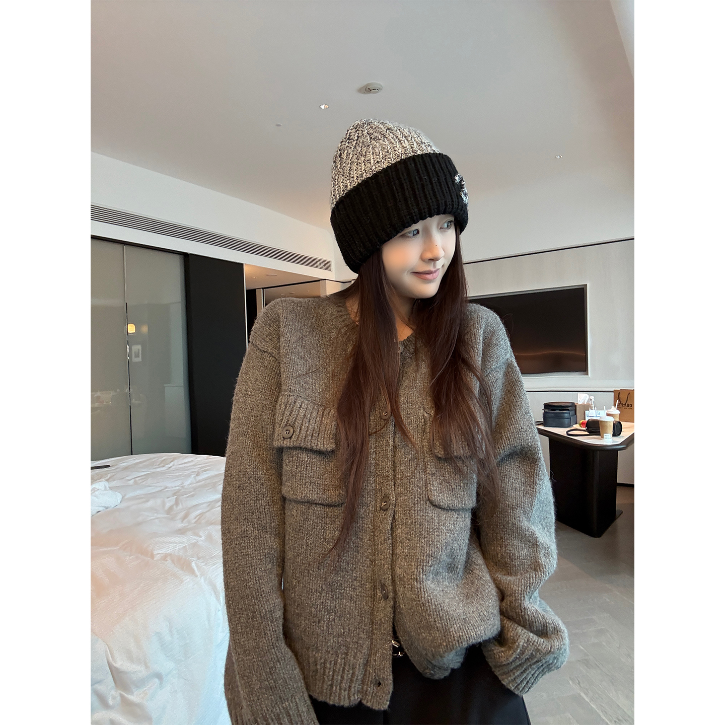 Here yaya shop 老钱主义重工香香风双层密织粗针全羊毛毛衣外套