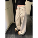 杏仁榛果定制人字纹面料慵懒随意加绒直筒牛仔裤 shop yaya Here