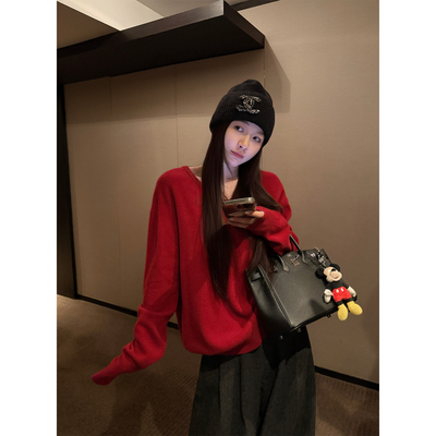 Here yaya shop 10.31 舒芙蕾软糯糯精致慵懒100%羊毛v领毛衣