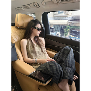 伯爵奶茶复古高级感水洗75%天丝25%亚麻v领背心 shop Here yaya