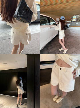 Here yaya shop 夏日序章版型显瘦经典A字水洗棉拉高比列百搭短裤