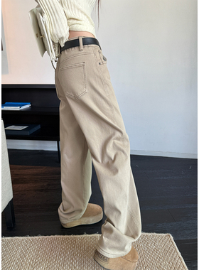 Here yaya shop 黄油饼干定制长绒加倍保暖窄版显腿直直筒牛仔裤