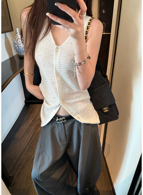 Here yaya shop 7.18 20:00 老钱欧尼奶香风定制纱线亚麻针织背心