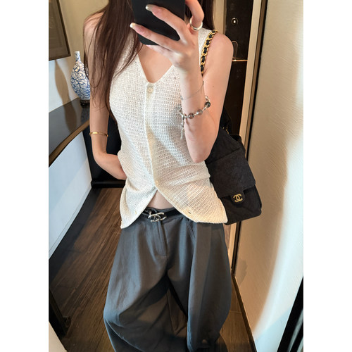 Here yaya shop 7.18 20:00 老钱欧尼奶香风定制纱线亚麻针织背心